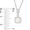 Thumbnail Image 4 of Cushion-Cut Lab-Created Opal and White Sapphire Vintage-Style Pendant, Earrings and Ring Set in Sterling Silver - Size 7