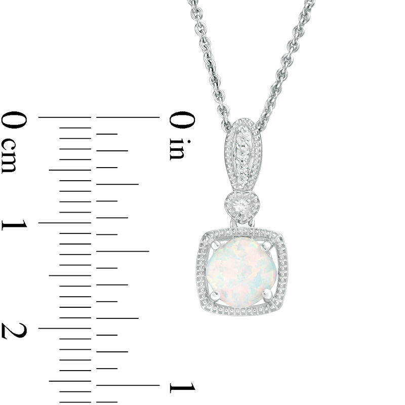 Main Image 4 of Cushion-Cut Lab-Created Opal and White Sapphire Vintage-Style Pendant, Earrings and Ring Set in Sterling Silver - Size 7