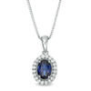 Thumbnail Image 0 of Oval Lab-Created Blue and White Sapphire Frame Vintage-Style Pendant in Sterling Silver