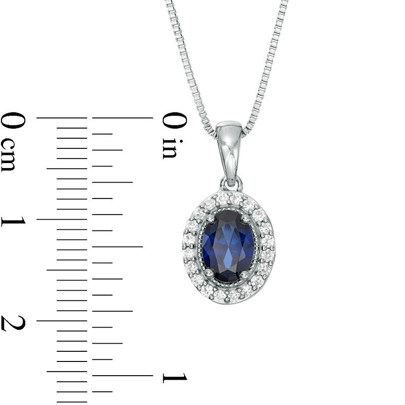 Main Image 2 of Oval Lab-Created Blue and White Sapphire Frame Vintage-Style Pendant in Sterling Silver