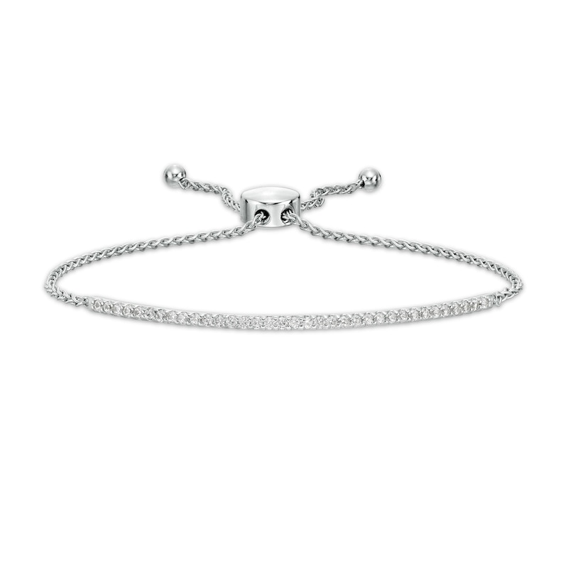Lab-Created White Sapphire Bar Bolo Bracelet in Sterling Silver - 9.0"