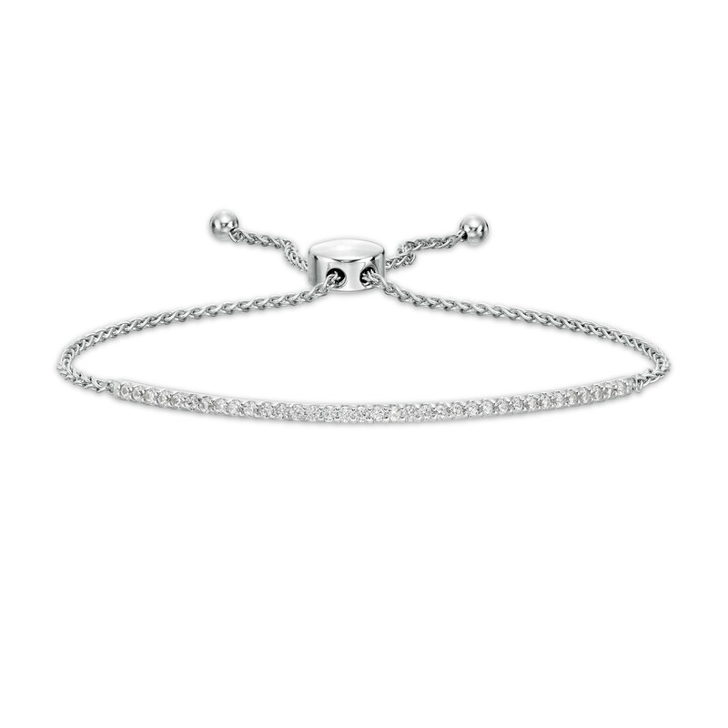 Main Image 1 of Lab-Created White Sapphire Bar Bolo Bracelet in Sterling Silver - 9.0"