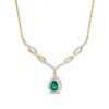Thumbnail Image 1 of Pear-Shaped Lab-Created Emerald and White Sapphire Twisted Chevron Drop Necklace in Sterling Silver with 18K Gold Plate