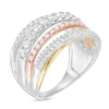 Thumbnail Image 1 of 1 CT. T.W. Diamond Multi-Row Crossover Ring in 10K Tri-Tone Gold
