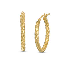 Made in Italy Ribbed Oval Hoop Earrings in 14K Gold