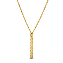 Made in Italy Textured Bead and Rope Tassel Necklace in 14K Gold - 20&quot;