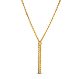 Made in Italy Textured Bead and Rope Tassel Necklace in 14K Gold - 20"