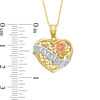 Thumbnail Image 1 of Textured "MOM" Banner with Rose and Scroll Lattice Vintage-Style Heart Pendant in 10K Tri-Tone Gold