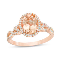 Oval Morganite and 1/4 CT. T.W. Diamond Frame Twist Shank Ring in 10K Rose Gold