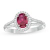Thumbnail Image 1 of Oval Ruby and 1/8 CT. T.W. Diamond Frame Split Shank Ring in 10K White Gold