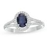 Thumbnail Image 0 of Oval Blue Sapphire and 1/8 CT. T.W. Diamond Frame Split Shank Ring in 10K White Gold