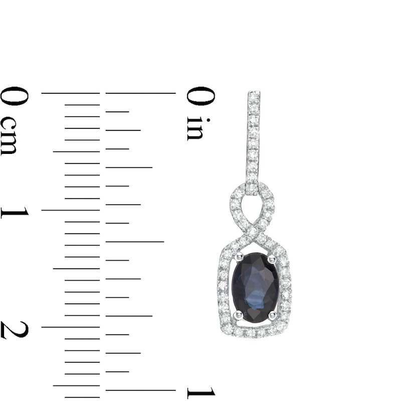 Main Image 2 of Oval Blue Sapphire and 1/5 CT. T.W. Diamond Twist Frame Drop Earrings in 10K White Gold