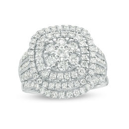 2 CT. T.W. Diamond Triple Cushion Frame Bridal Set in 10K White Gold