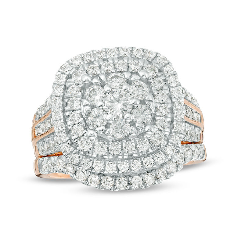 Main Image 1 of 2 CT. T.W. Diamond Triple Cushion Frame Bridal Set in 10K Rose Gold