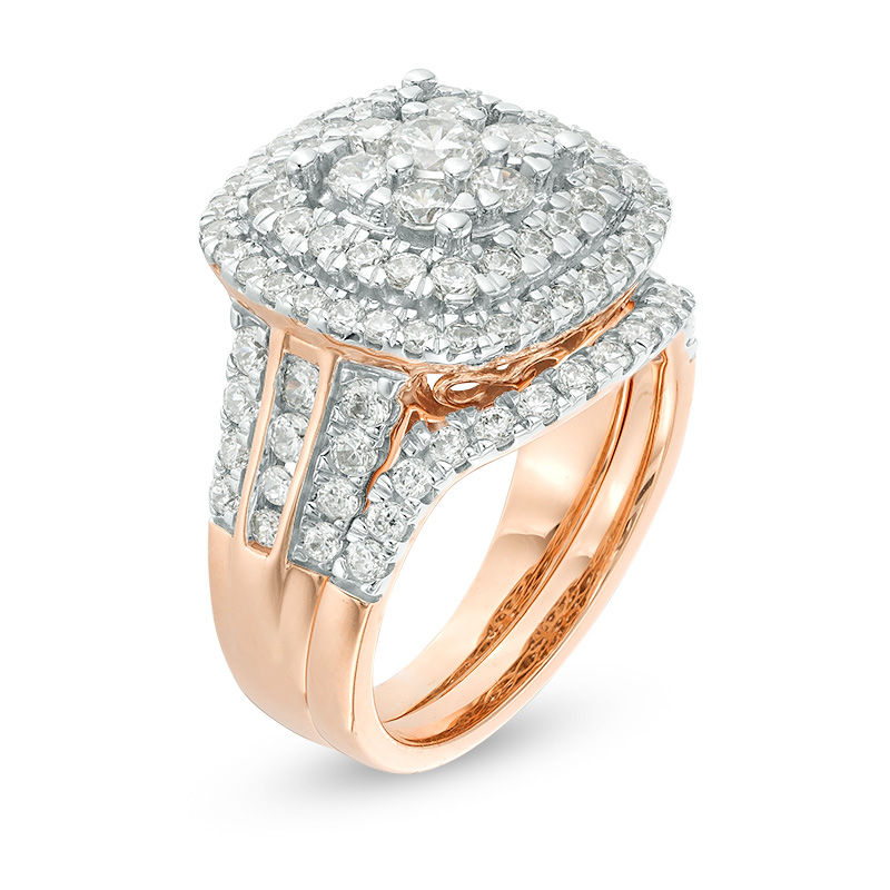Main Image 2 of 2 CT. T.W. Diamond Triple Cushion Frame Bridal Set in 10K Rose Gold