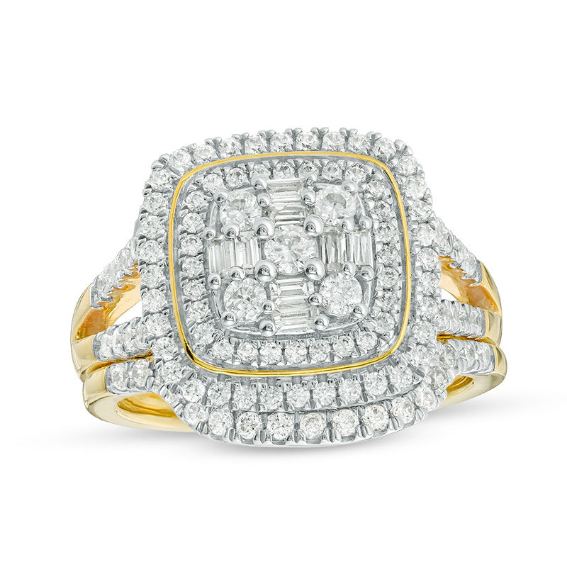 Main Image 1 of 1 CT. T.W. Multi-Diamond Double Cushion Frame Bridal Set in 10K Gold