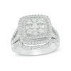 Thumbnail Image 0 of 1 CT. T.W. Multi-Diamond Double Cushion Frame Bridal Set in 10K White Gold