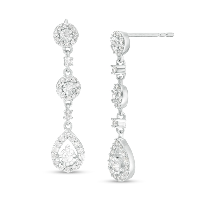 1/3 CT. T.W. Diamond Frame Triple Drop Earrings in 10K White Gold