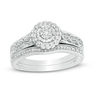 Thumbnail Image 1 of 1/5 CT. T.W. Composite Diamond Flower Frame Vintage-Style Bridal Set in Sterling Silver