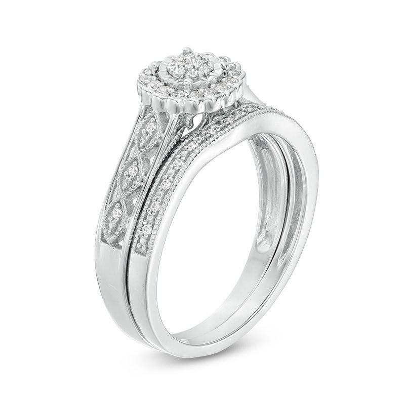 Main Image 3 of 1/5 CT. T.W. Composite Diamond Flower Frame Vintage-Style Bridal Set in Sterling Silver
