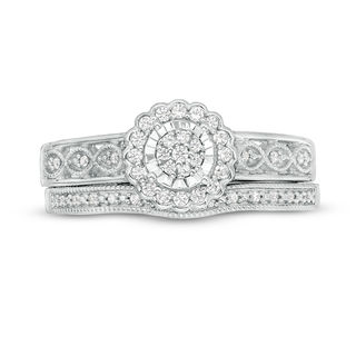 フラワーガール 1/5 CT. T.W. Composite Diamond Flower Frame Vintage-Style