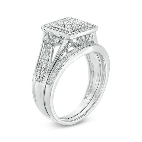 1/5 CT. T.W. Composite Diamond Square Frame Vintage-Style Bridal