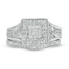 Thumbnail Image 3 of 1/5 CT. T.W. Composite Diamond Square Frame Vintage-Style Bridal Set in Sterling Silver