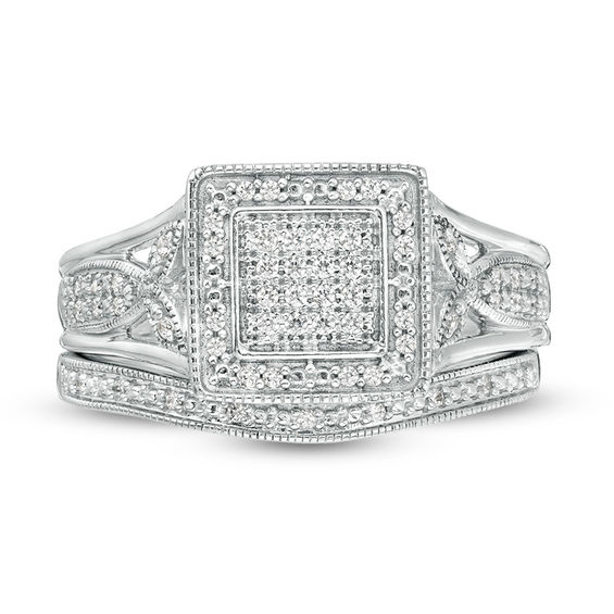 1/5 CT. T.W. Composite Diamond Square Frame Vintage-Style Bridal