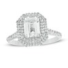 Thumbnail Image 1 of Octagonal Lab-Created White Sapphire Double Frame Engagement Ring in Sterling Silver