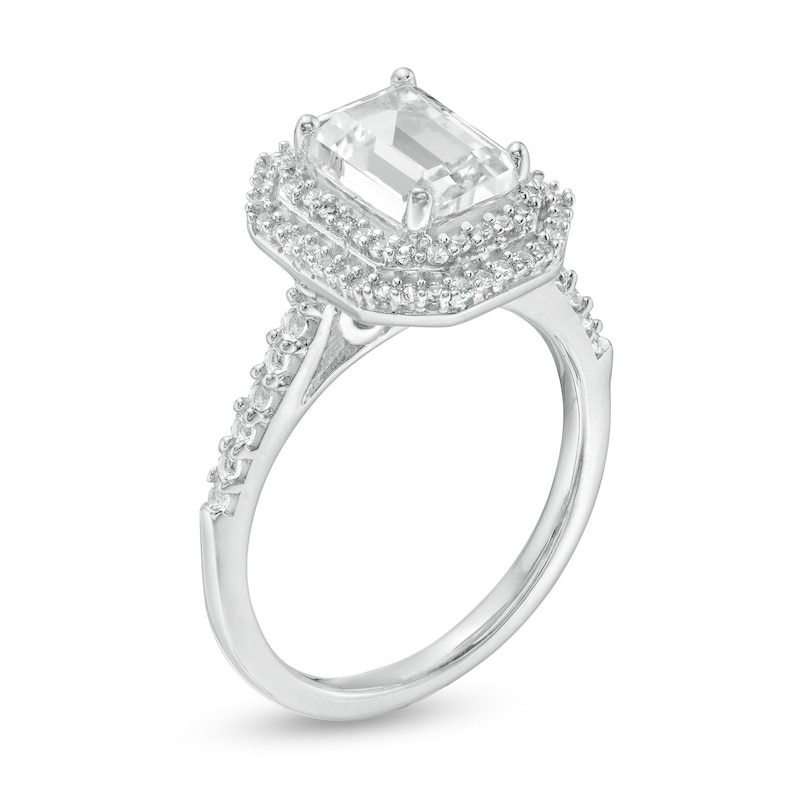Main Image 2 of Octagonal Lab-Created White Sapphire Double Frame Engagement Ring in Sterling Silver