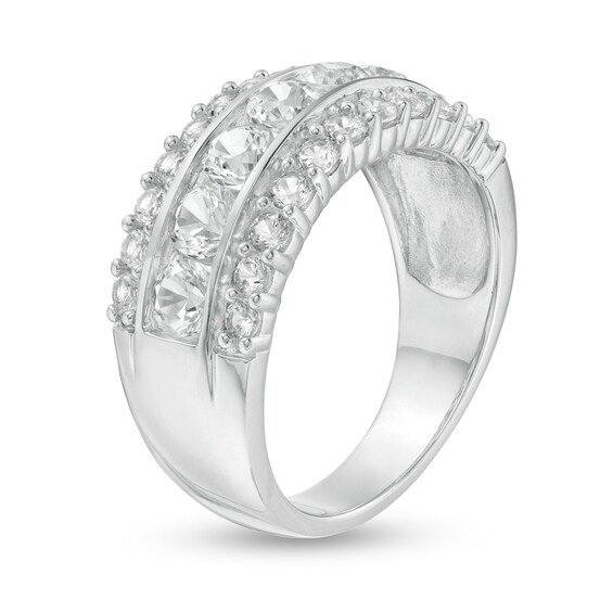 LabCreated White Sapphire Triple Row Anniversary Band in Sterling Silver Size 7 Zales Outlet