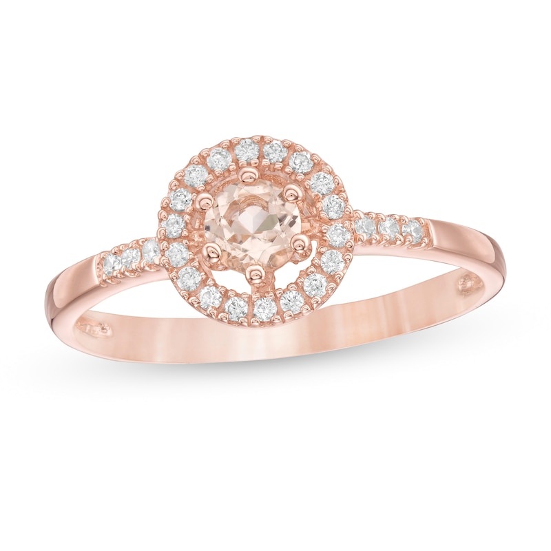 Main Image 1 of 4.0mm Morganite and 1/10 CT. T.W. Diamond Frame Ring in 10K Rose Gold