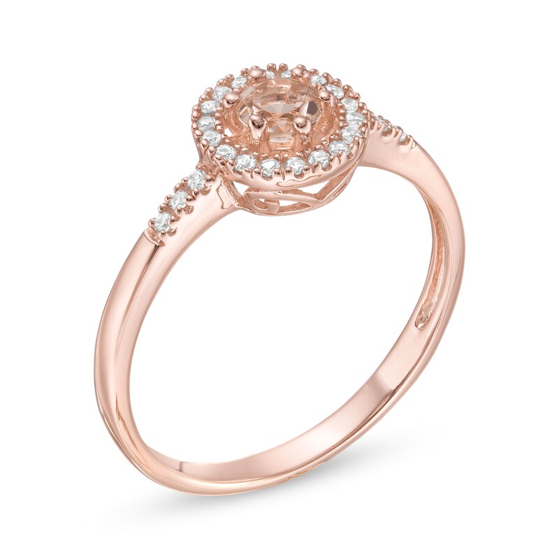 Main Image 2 of 4.0mm Morganite and 1/10 CT. T.W. Diamond Frame Ring in 10K Rose Gold
