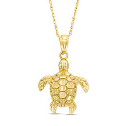 Diamond-Cut Sea Turtle Pendant in 10K Gold