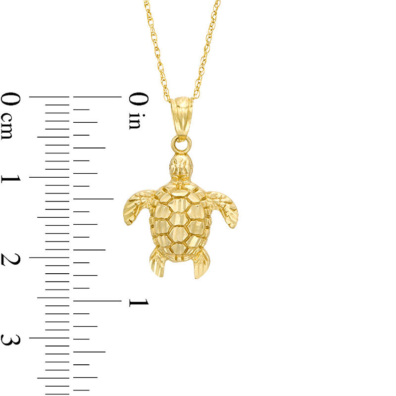 Diamond-Cut Sea Turtle Pendant in 10K Gold