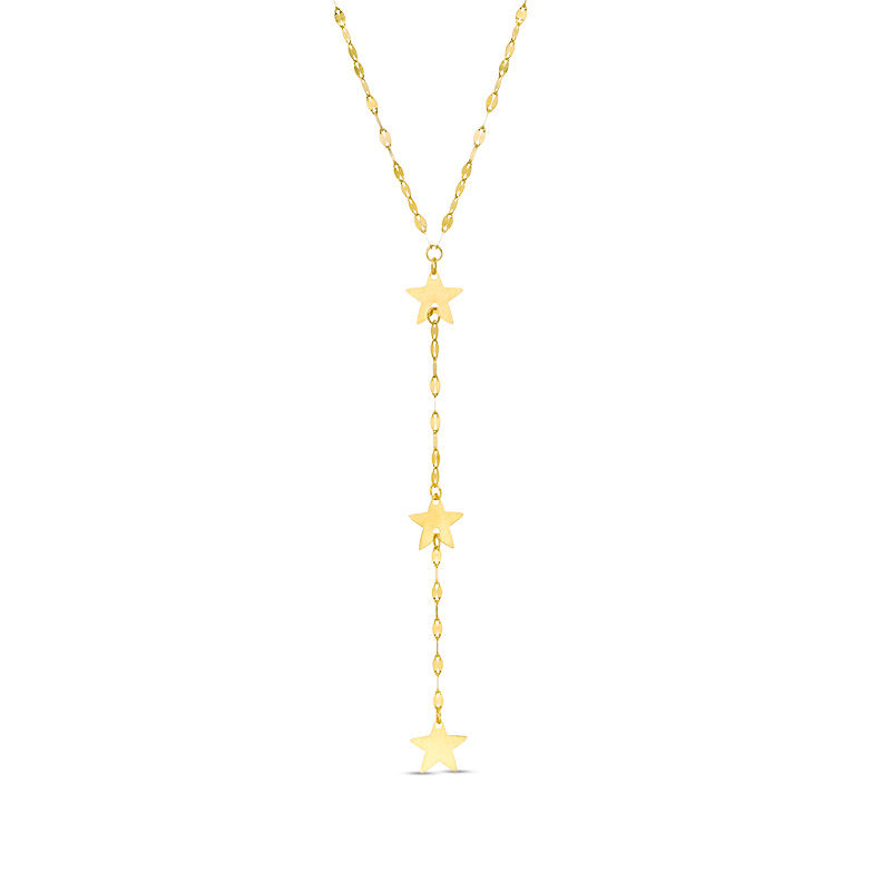 Triple Star Drop Mirror Chain "Y" Necklace in 10K Gold