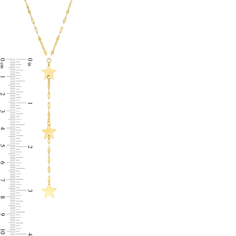 Triple Star Drop Mirror Chain "Y" Necklace in 10K Gold