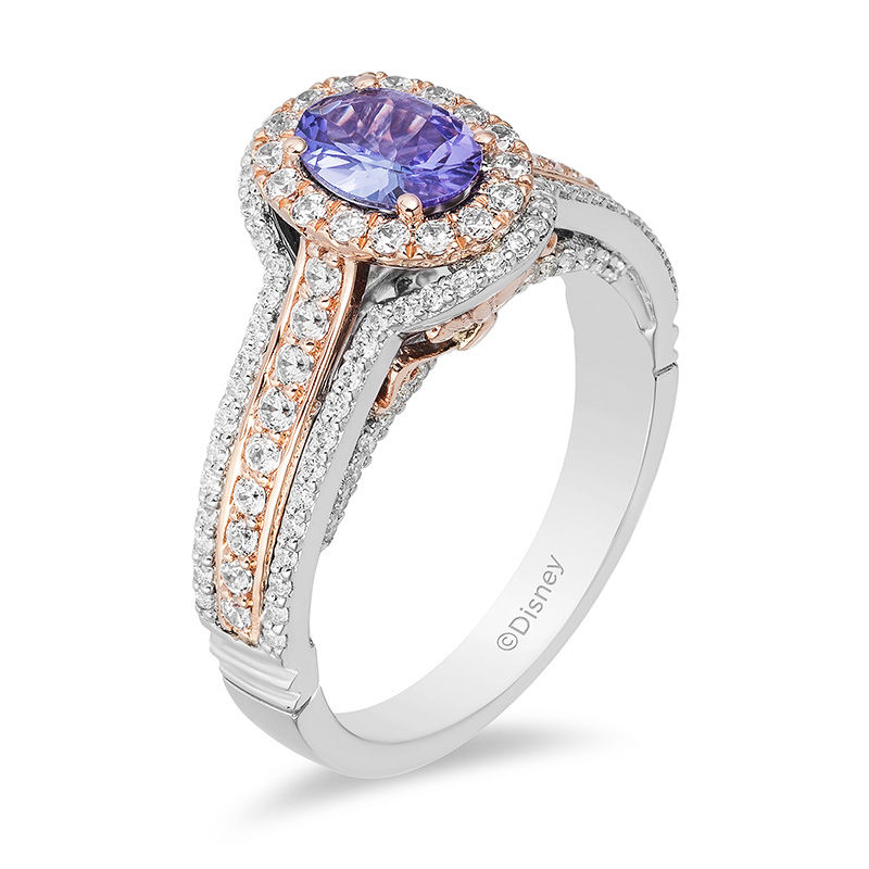 Main Image 2 of Enchanted Disney Ariel Oval Tanzanite and 3/4 CT. T.W. Diamond Double Frame Engagement Ring in 14K Two-Tone Gold