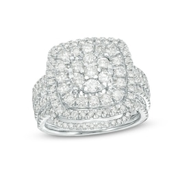 2 CT. T.W. Multi-Diamond Cushion-Shaped Double Frame Bridal Set in 10K White Gold