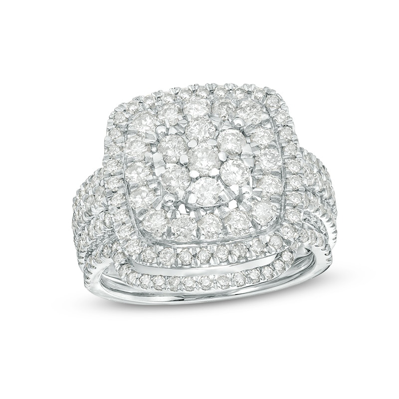 Main Image 1 of 2 CT. T.W. Multi-Diamond Cushion-Shaped Double Frame Bridal Set in 10K White Gold