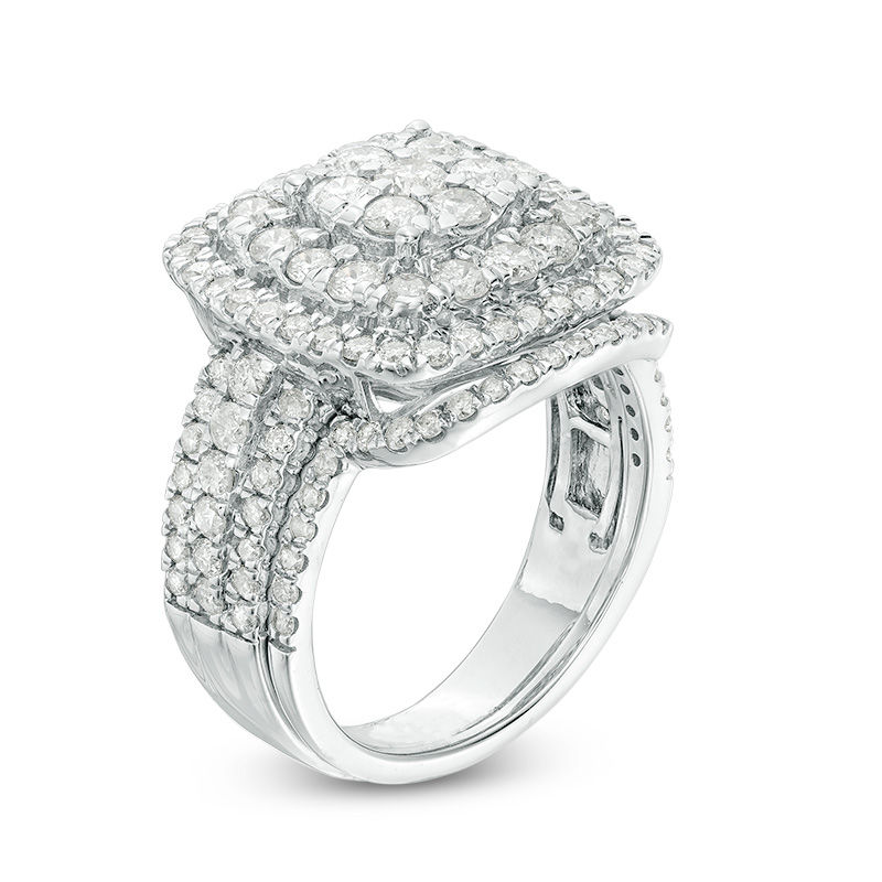 Main Image 3 of 2 CT. T.W. Multi-Diamond Cushion-Shaped Double Frame Bridal Set in 10K White Gold