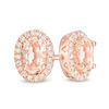 Oval Morganite and 1/10 CT. T.W. Diamond Frame Stud Earrings in 10K Rose Gold