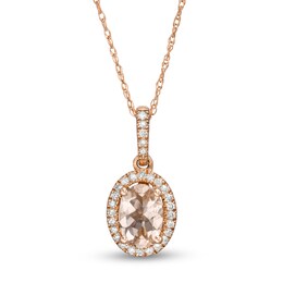 Oval Morganite and 1/10 CT. T.W. Diamond Frame Pendant in 10K Rose Gold