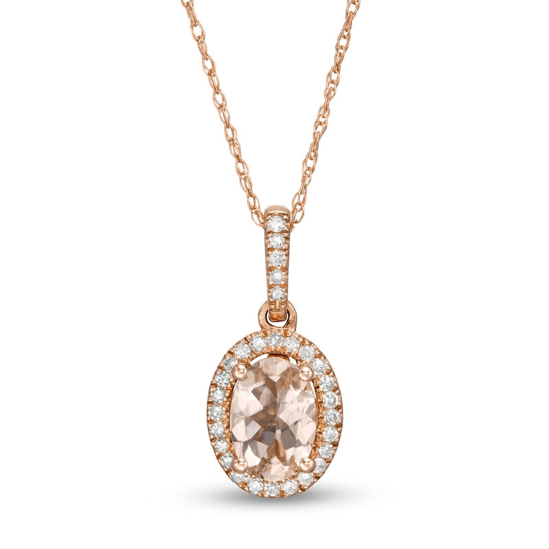 Main Image 1 of Oval Morganite and 1/10 CT. T.W. Diamond Frame Pendant in 10K Rose Gold