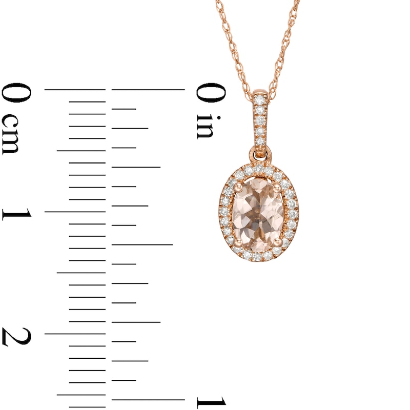 Main Image 2 of Oval Morganite and 1/10 CT. T.W. Diamond Frame Pendant in 10K Rose Gold
