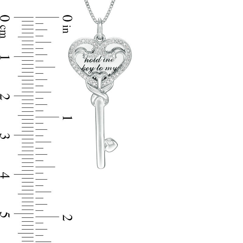 Main Image 3 of 1/8 CT. T.W. Diamond Love Message Disc and Heart-Top Key Pendant in Sterling Silver