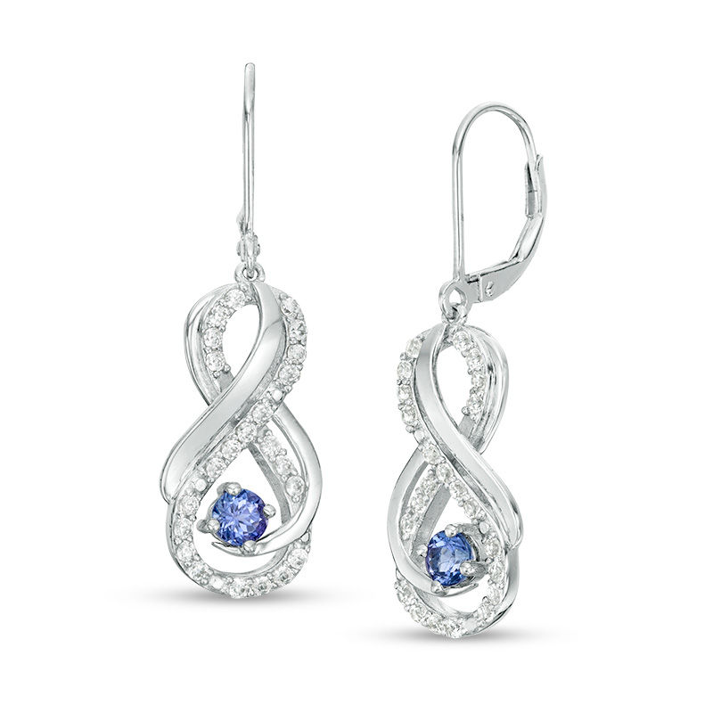 Main Image 1 of 4.0mm Tanzanite and Lab-Created White Sapphire Double Infinity Frame Drop Earrings in Sterling Silver