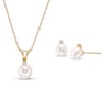 Thumbnail Image 1 of 5.5-6.0mm Akoya Cultured Pearl and 1/20 CT. T.W. Diamond Pendant and Stud Earrings Set in 14K Gold
