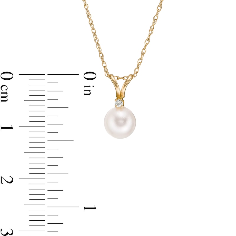 Main Image 3 of 5.5-6.0mm Akoya Cultured Pearl and 1/20 CT. T.W. Diamond Pendant and Stud Earrings Set in 14K Gold
