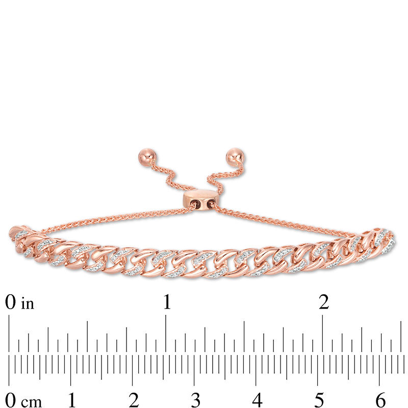 1/10 CT. T.W. Diamond Curb Link Bolo Bracelet in 10K Rose Gold - 9.5"